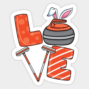 Curling Broom bunny ear Winter ice Sports Curling Easter Sticker